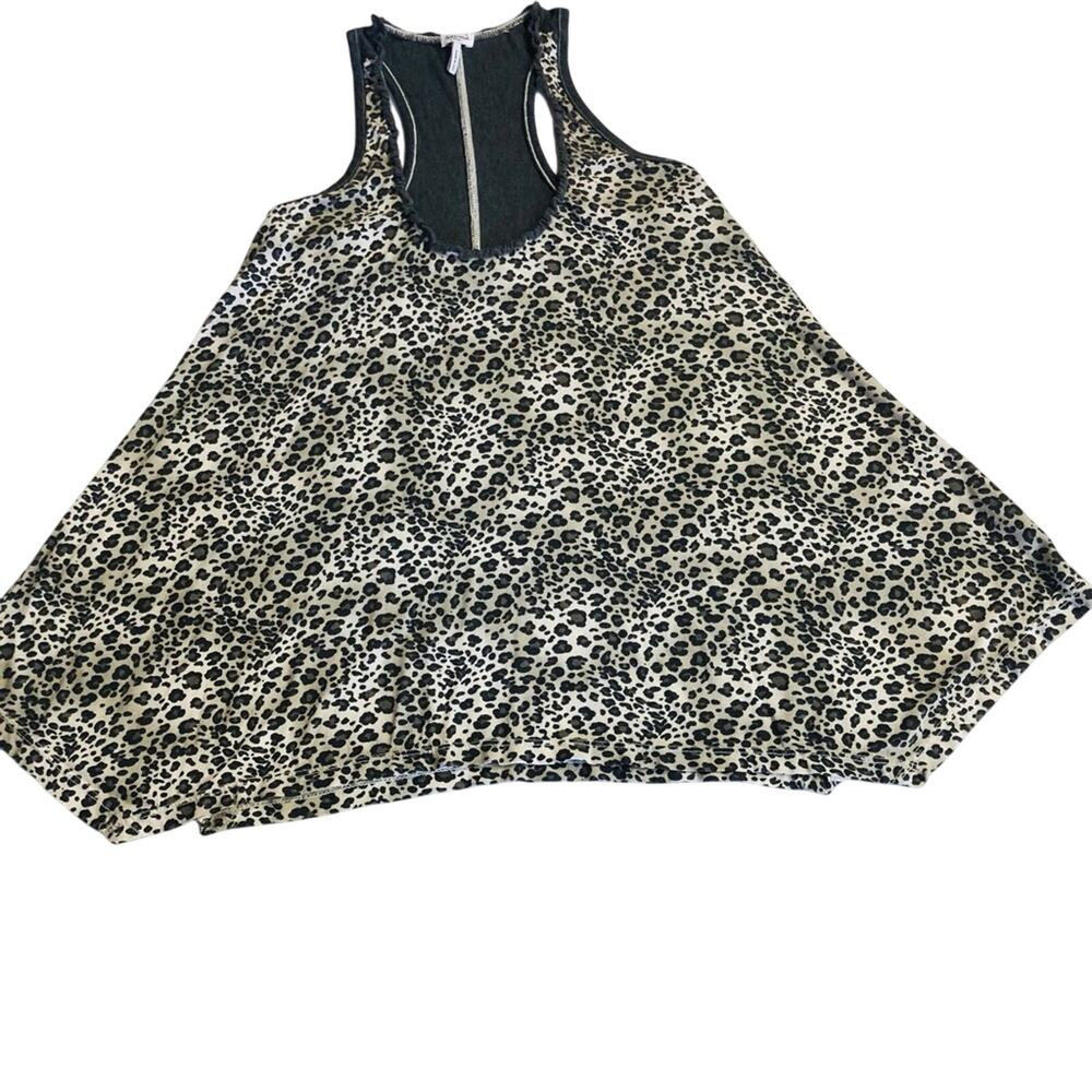 Splendid Black Gray Leopard Print Racer Back Top Lettuce Edge Scoop Neck - Picture 12 of 16